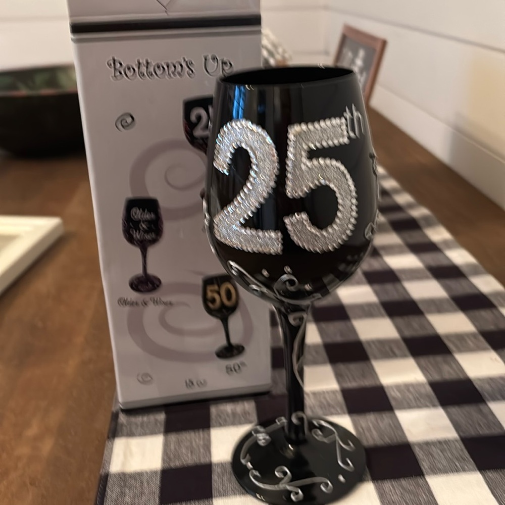 25th birthday or anniversary wine glass